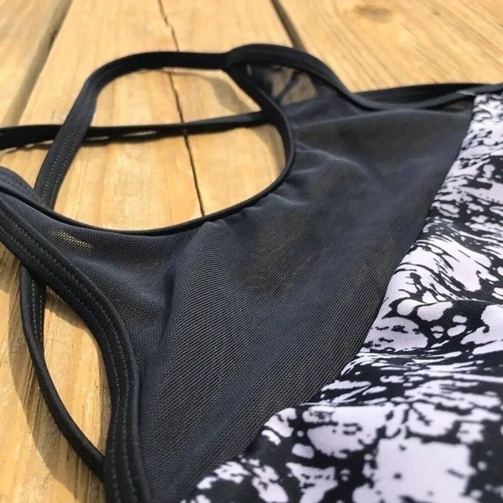New Nike Black & Gray Halter Mesh Bikini Top